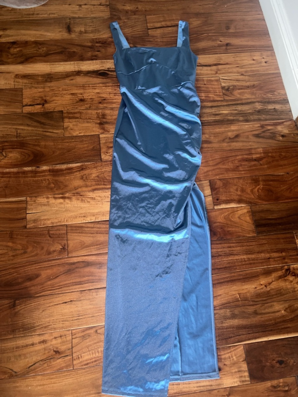 Windsor Blue Satin Prom Dress with Side Slit